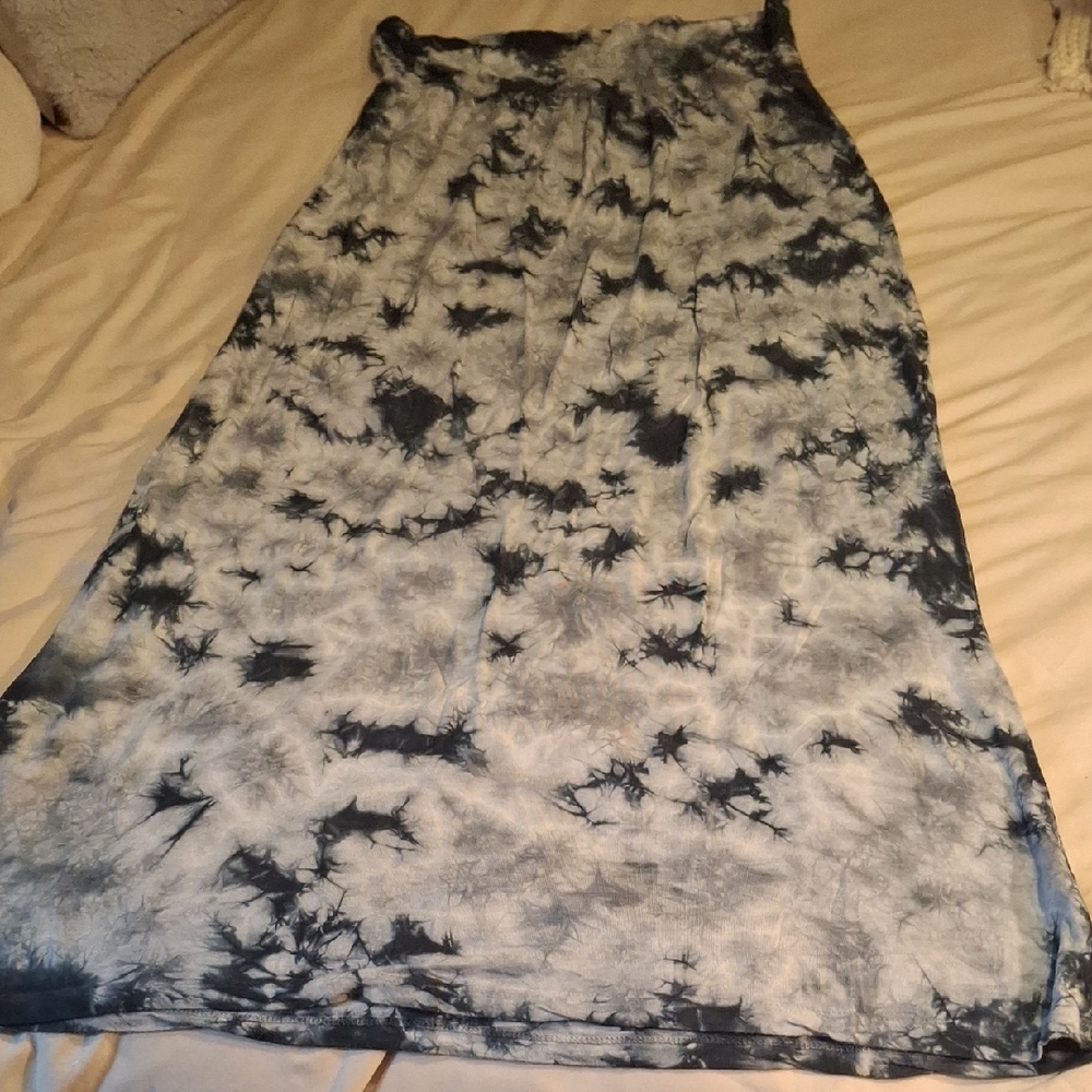 Olive + Oak Blue Tye Dye Foldover Waist Maxi Skirt